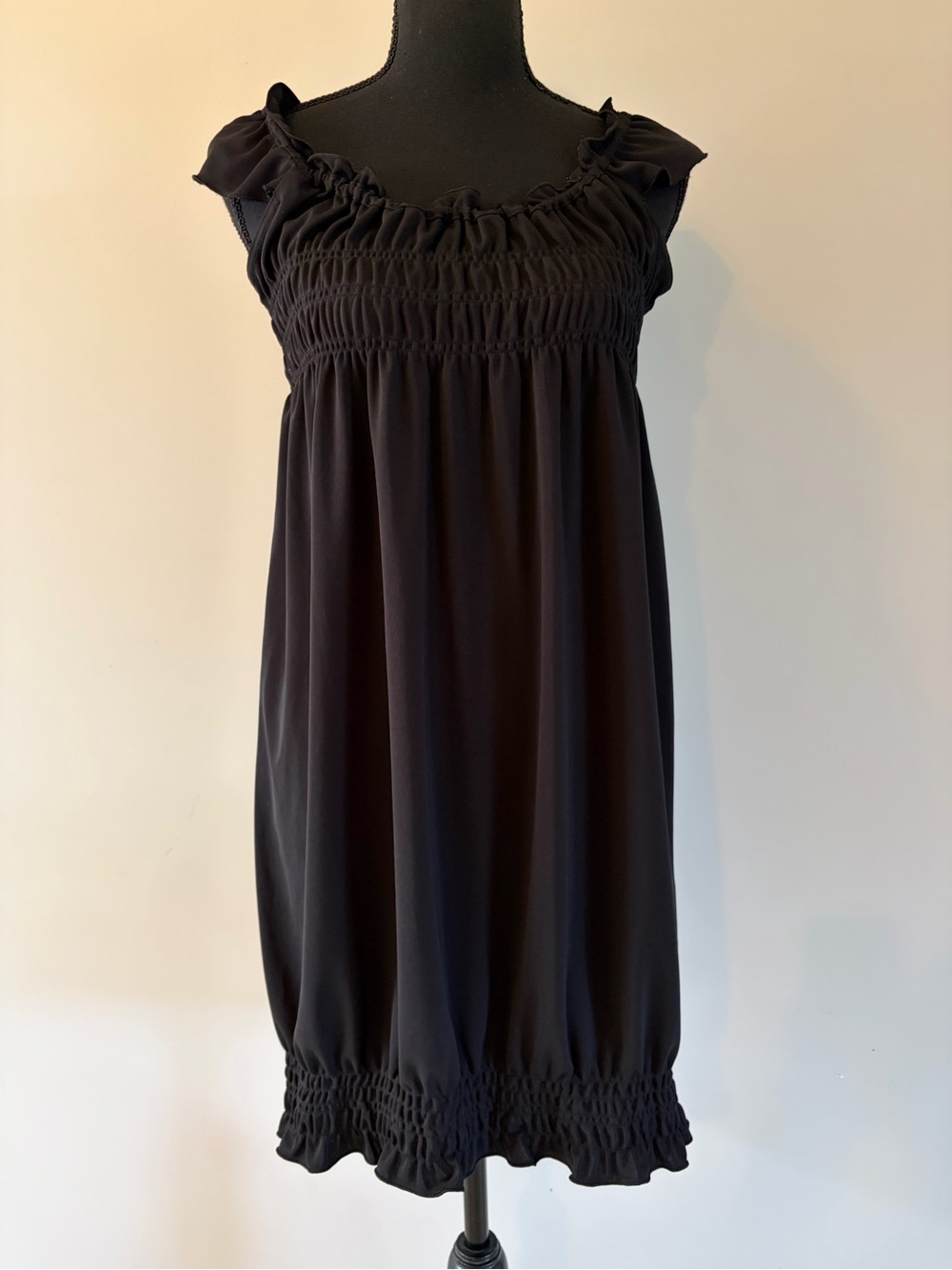 Women’s Black Smocked Mini Dress with Ruffle Details size S